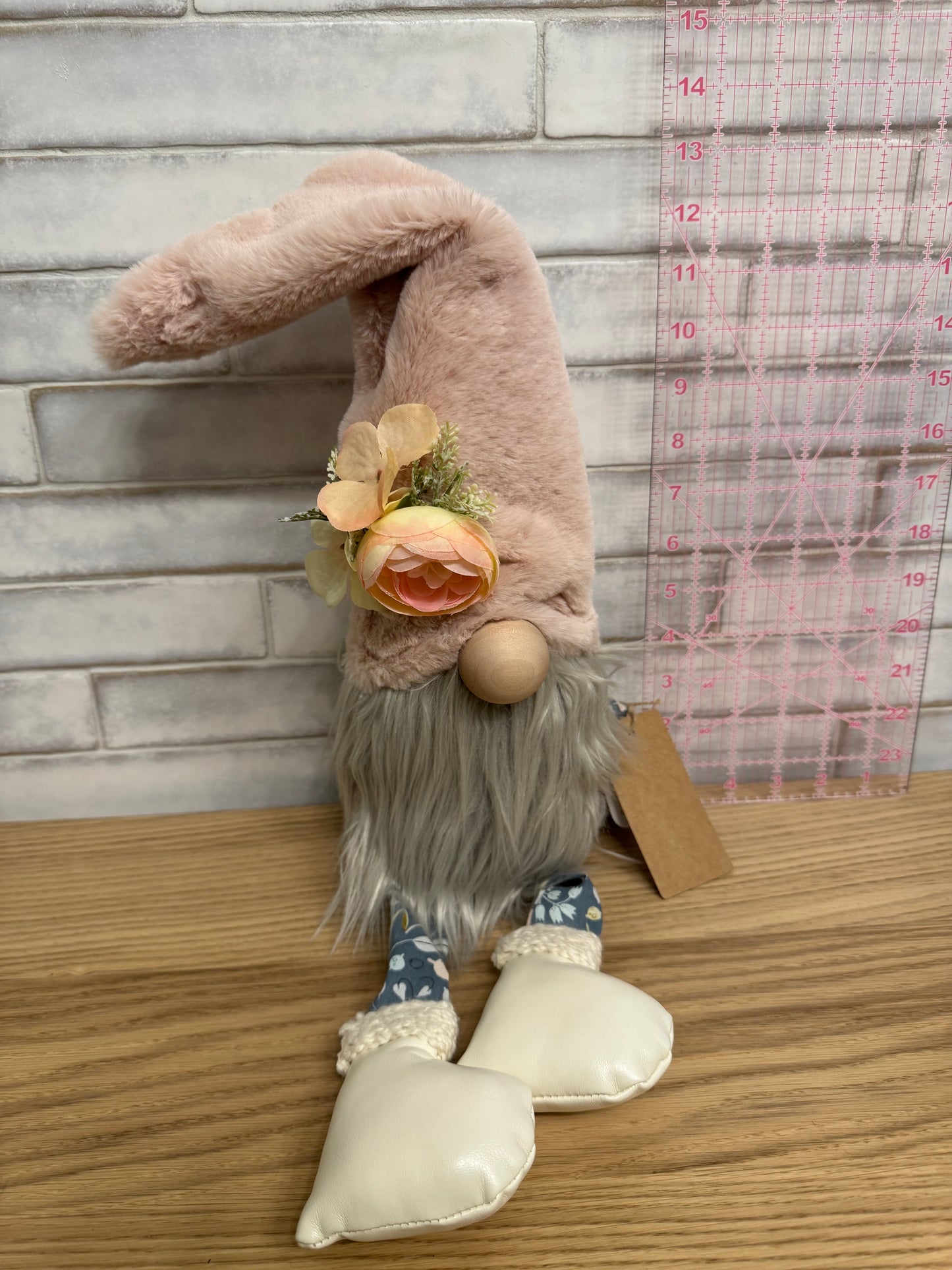 Light pink and blue spring gnome