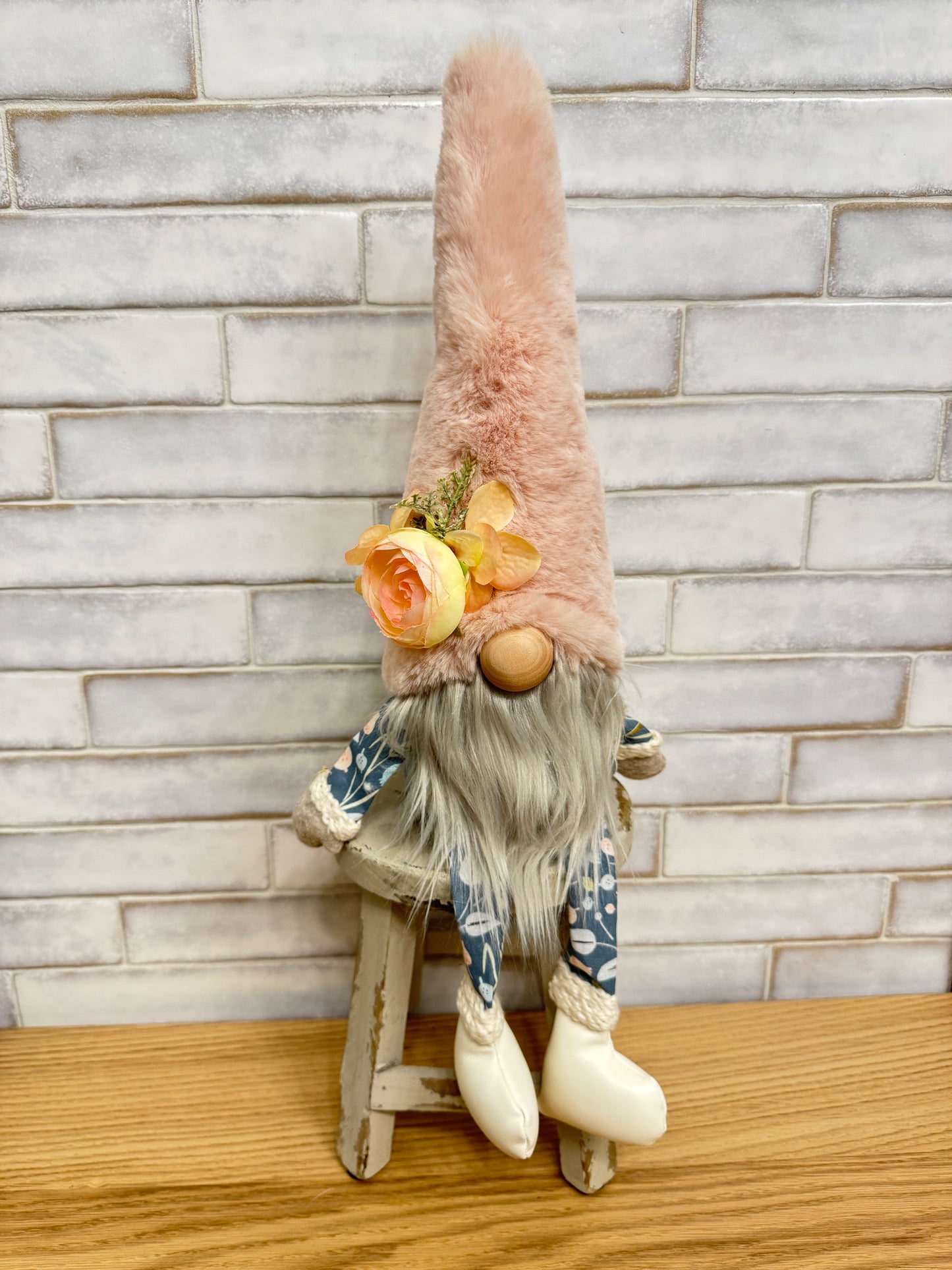 Light pink and blue spring gnome