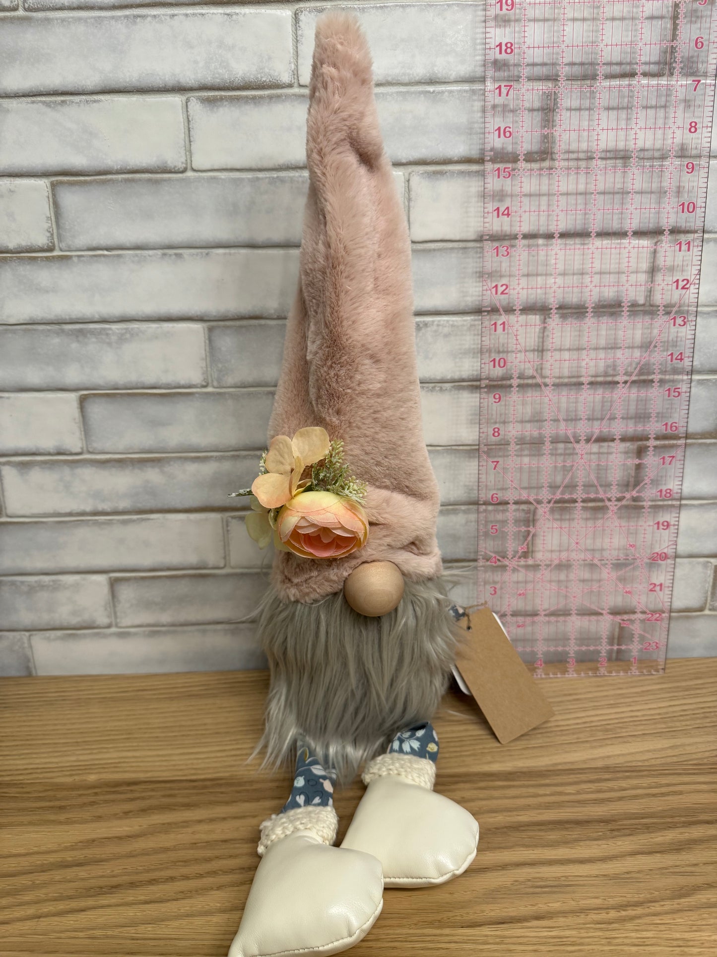 Light pink and blue spring gnome