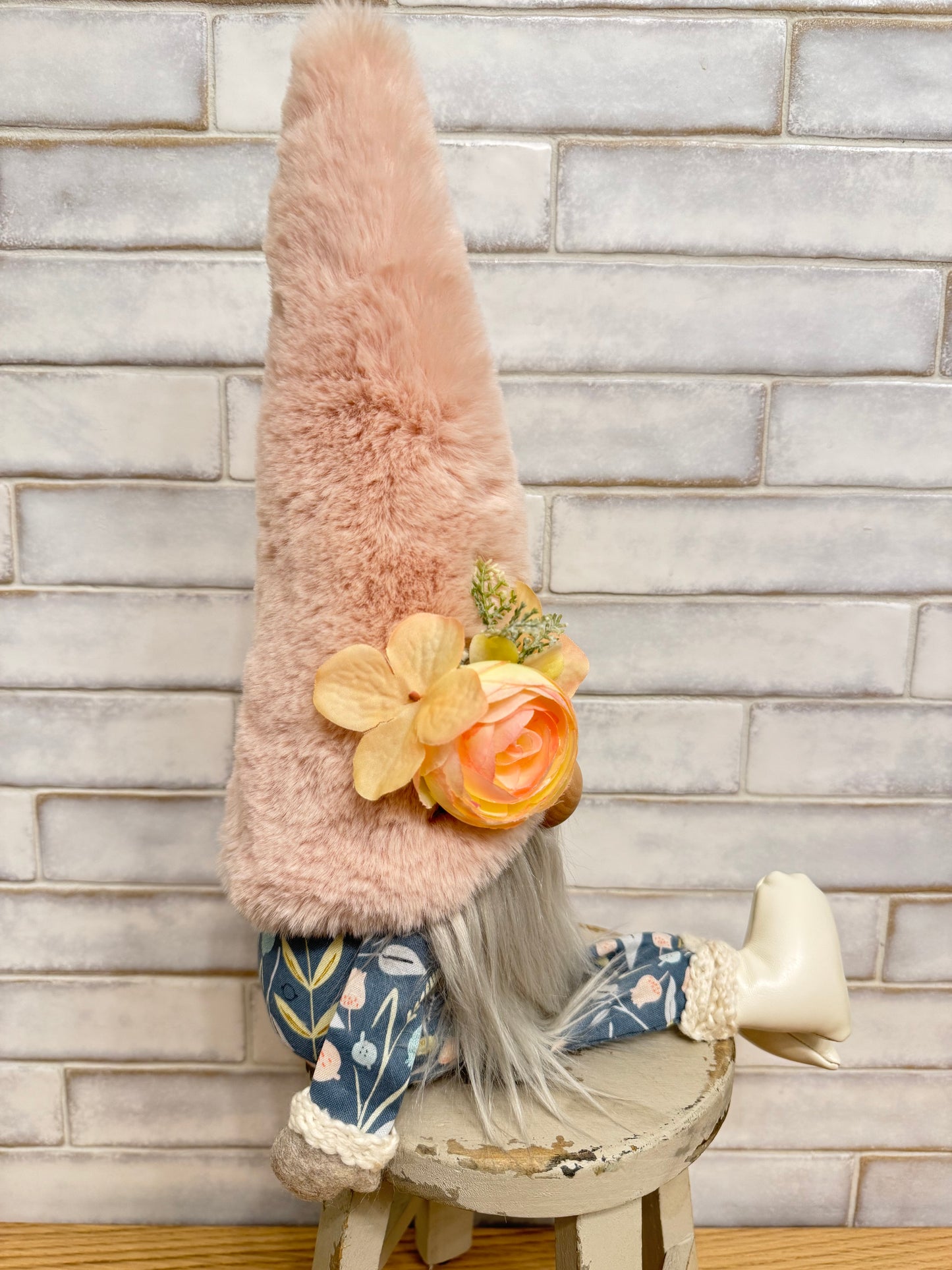 Light pink and blue spring gnome