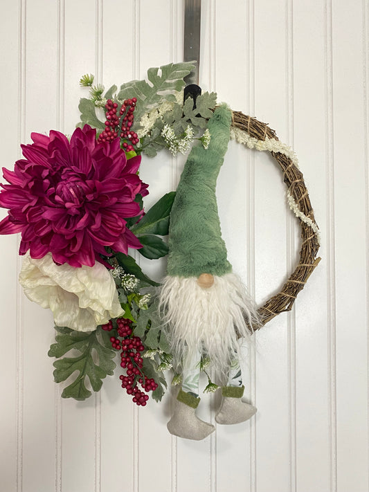 Small Floral Wreath w/ Green Gnome